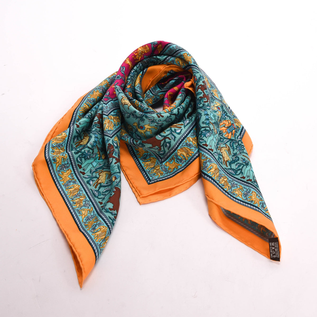 Hermes Aqua Silk Chasse En Inde Scarf