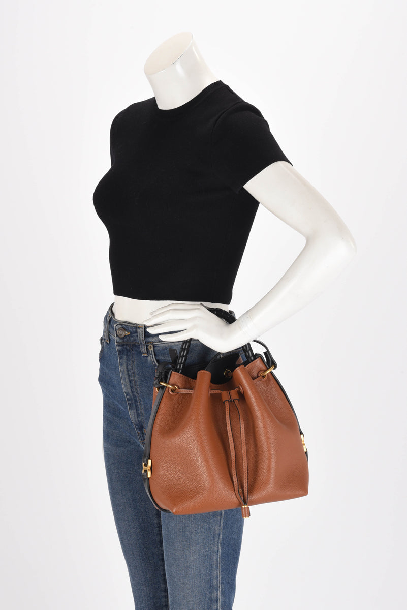 Chloe Tan & Black Calfskin Marcie Drawstring Bucket Bag