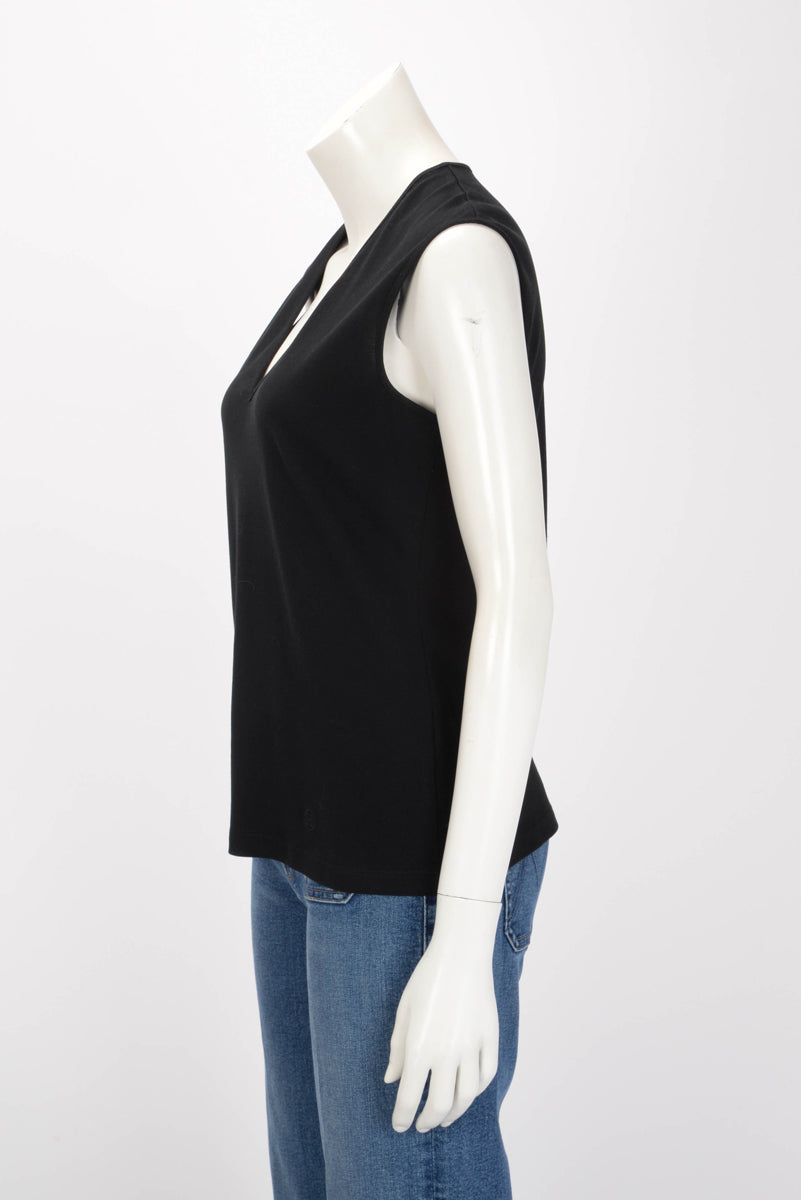 Hermes Black Cotton V Neck Sleeveless Top FR 38