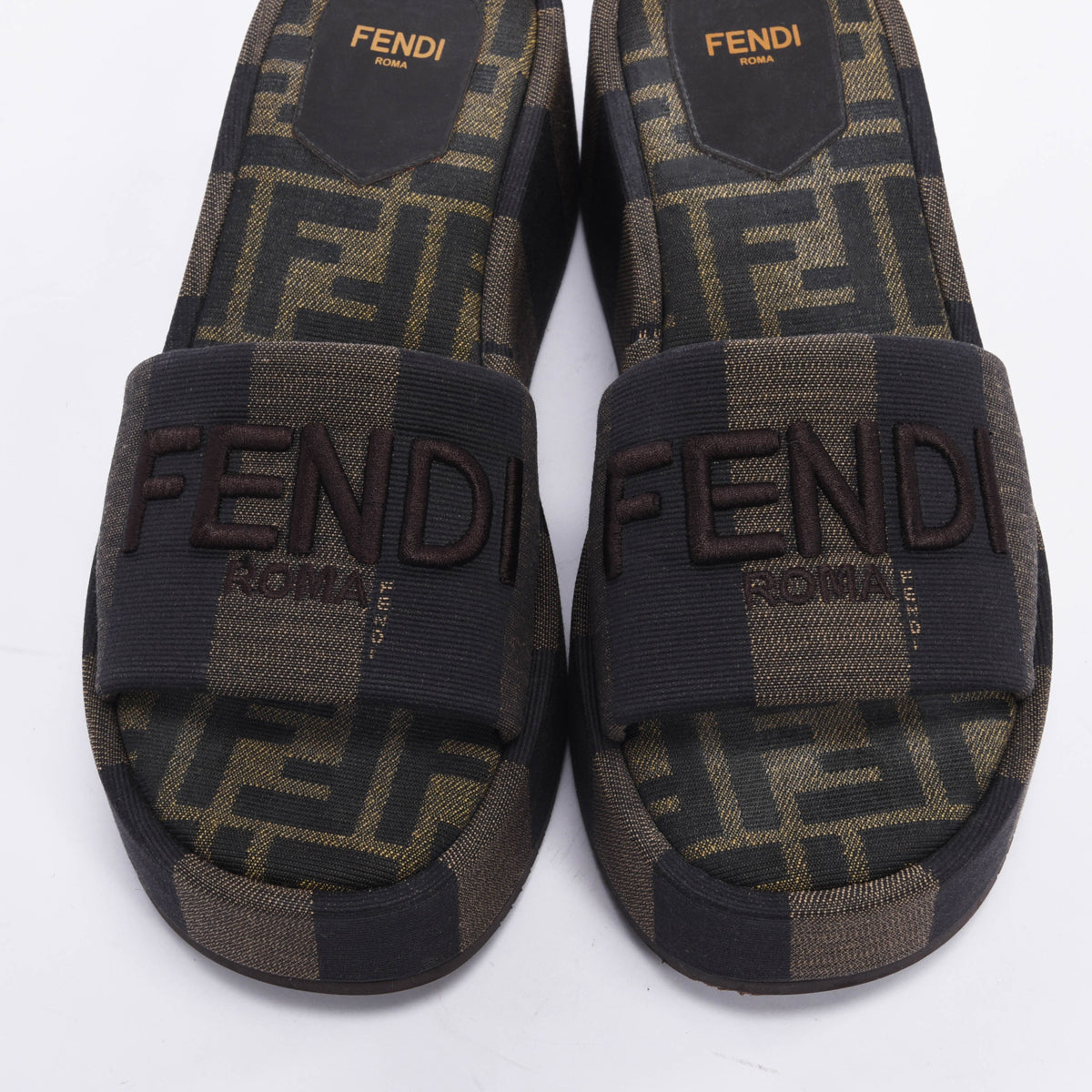 Fendi Brown Jacquard Sunshine Flatform Slides 37