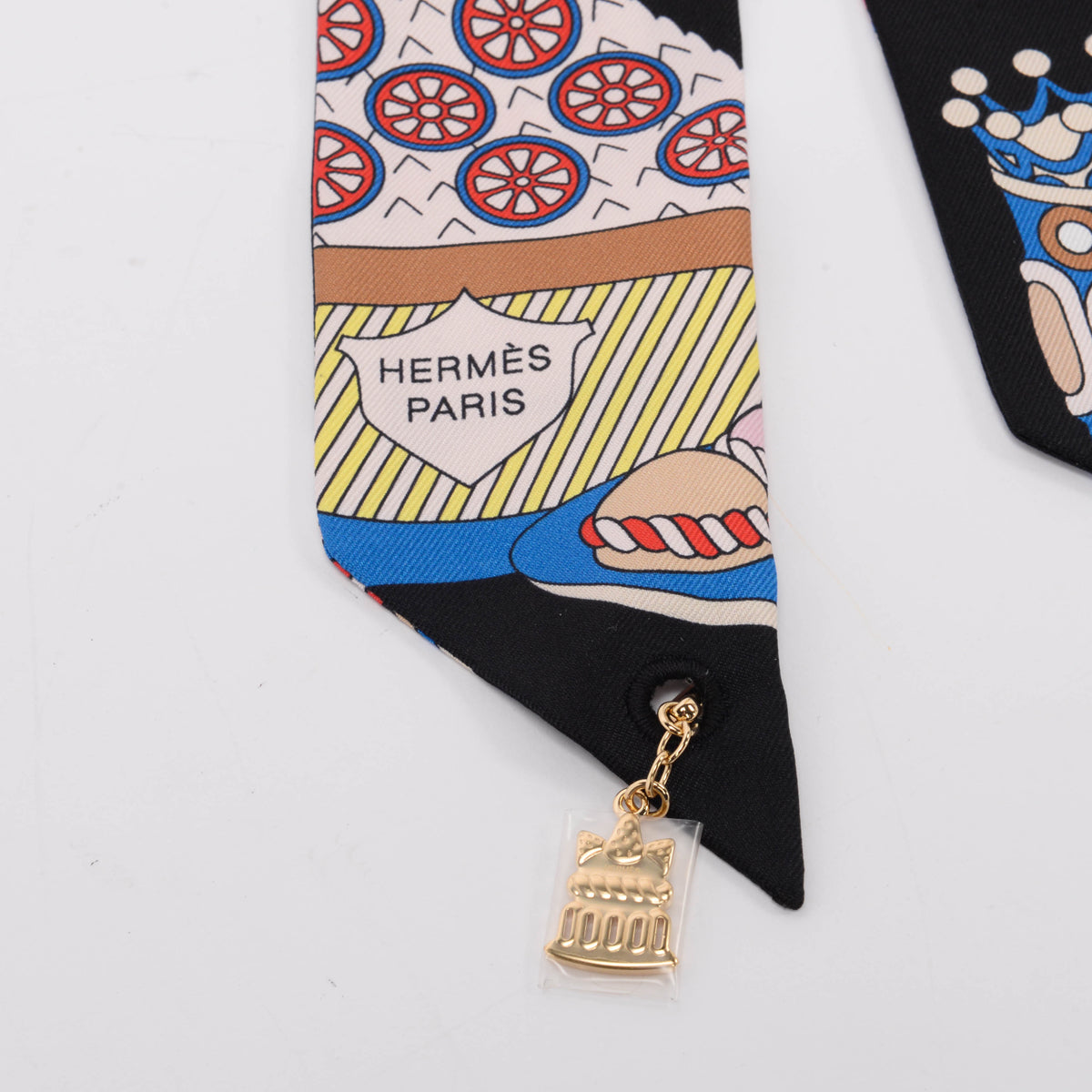 Hermes Black Silk La Patisserie Francaise Charm Twilly