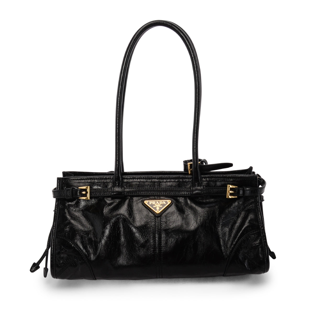 Prada Black Glossy Leather Medium Bonnie Bag