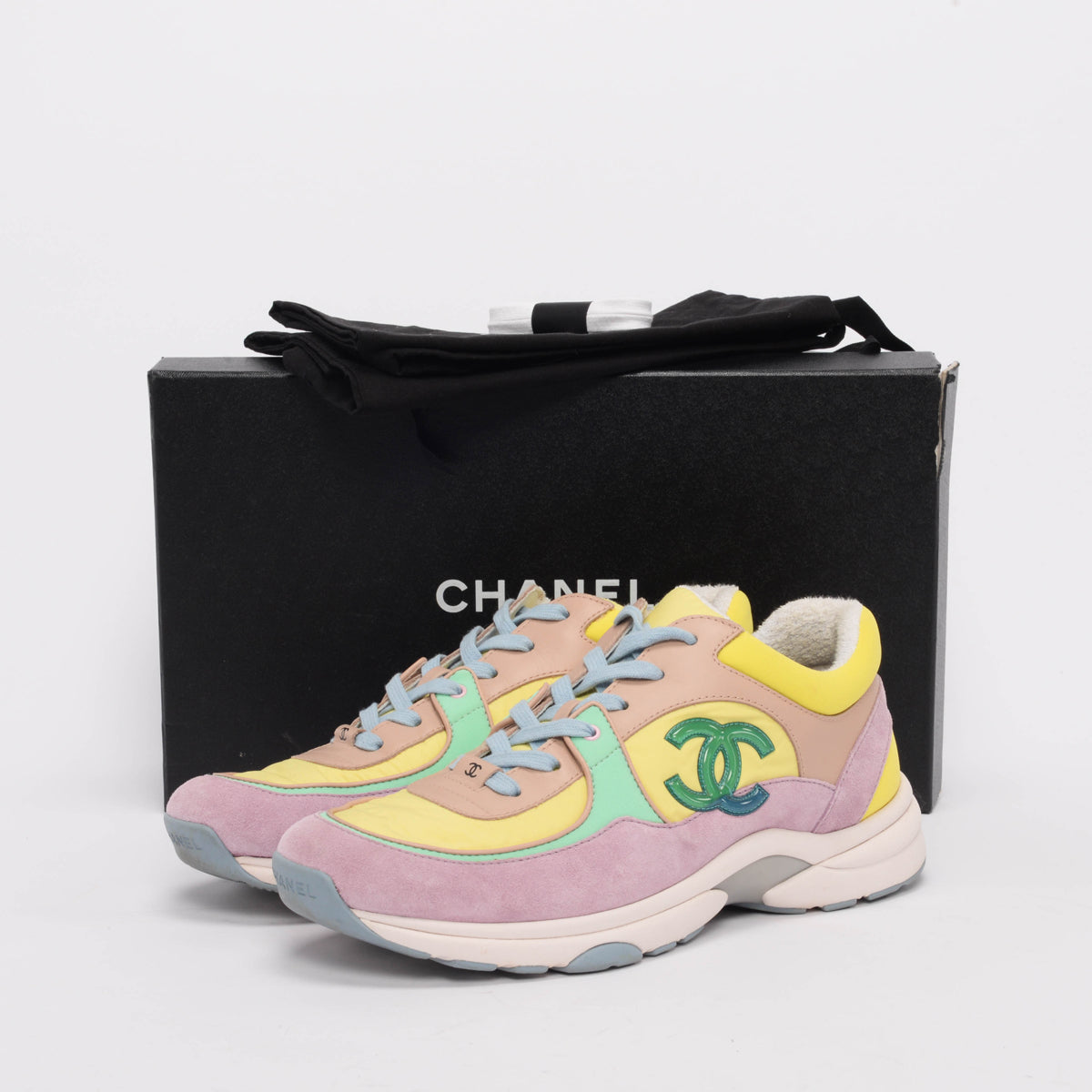 Chanel Yellow Mixed Fibers CC Trainer Sneakers 42