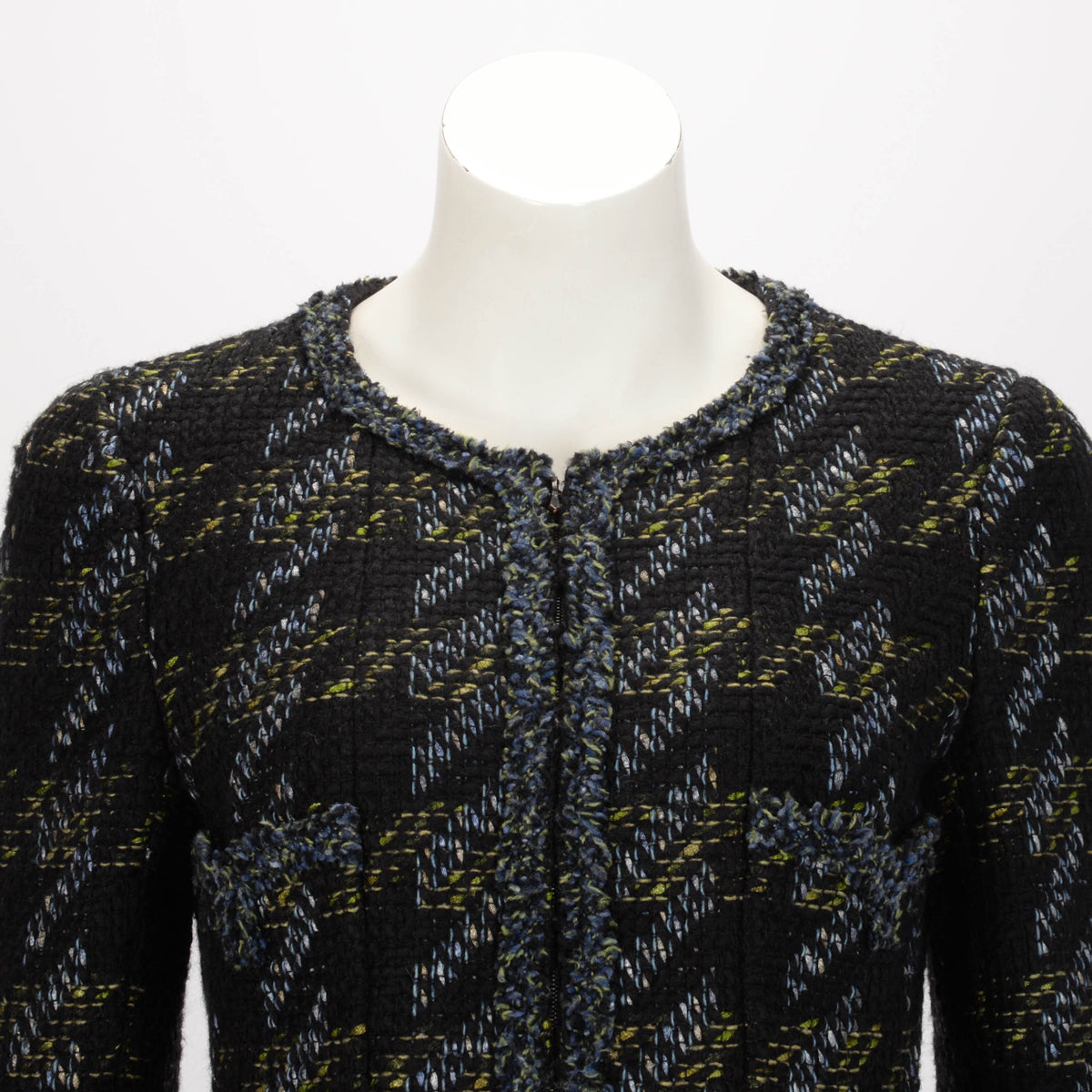 Chanel Black Tweed Four Pocket Zip Jacket FR 38