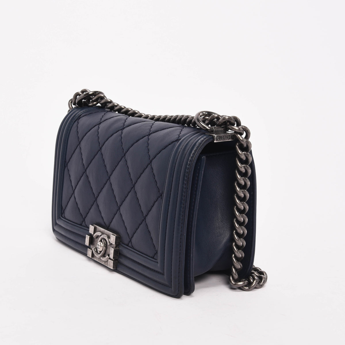 Chanel Navy Calfskin Ultra Stitch Old Medium Boy Bag
