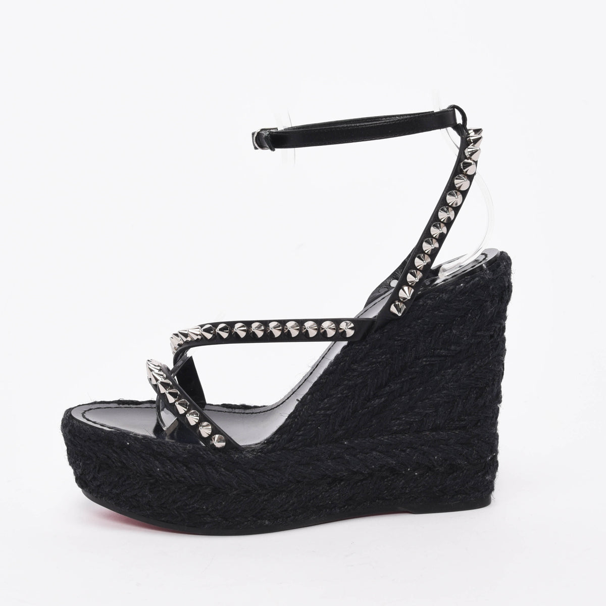Christian Louboutin Black Raffia Mafaldina Zeppa Studded Wedges