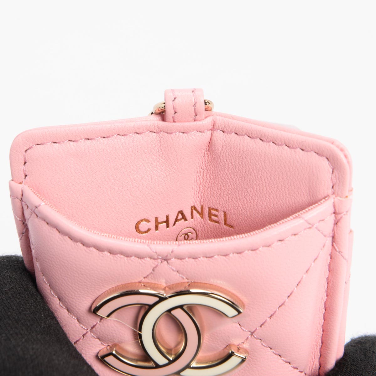 Chanel Pink Lambskin CC Chain Card Holder