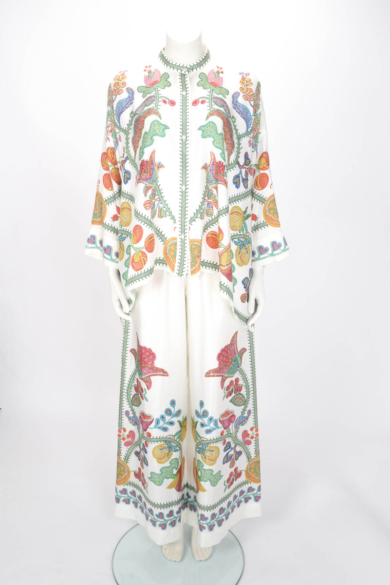 La DoubleJ White & Multicolour Silk Grenadilla Print Blouse S