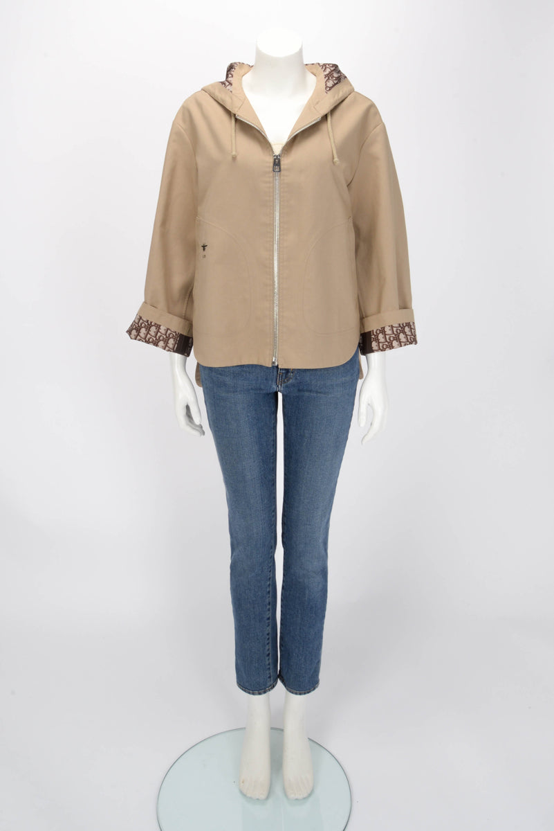 Dior Beige Gabardine Oblique Lined Hooded Zip Jacket S