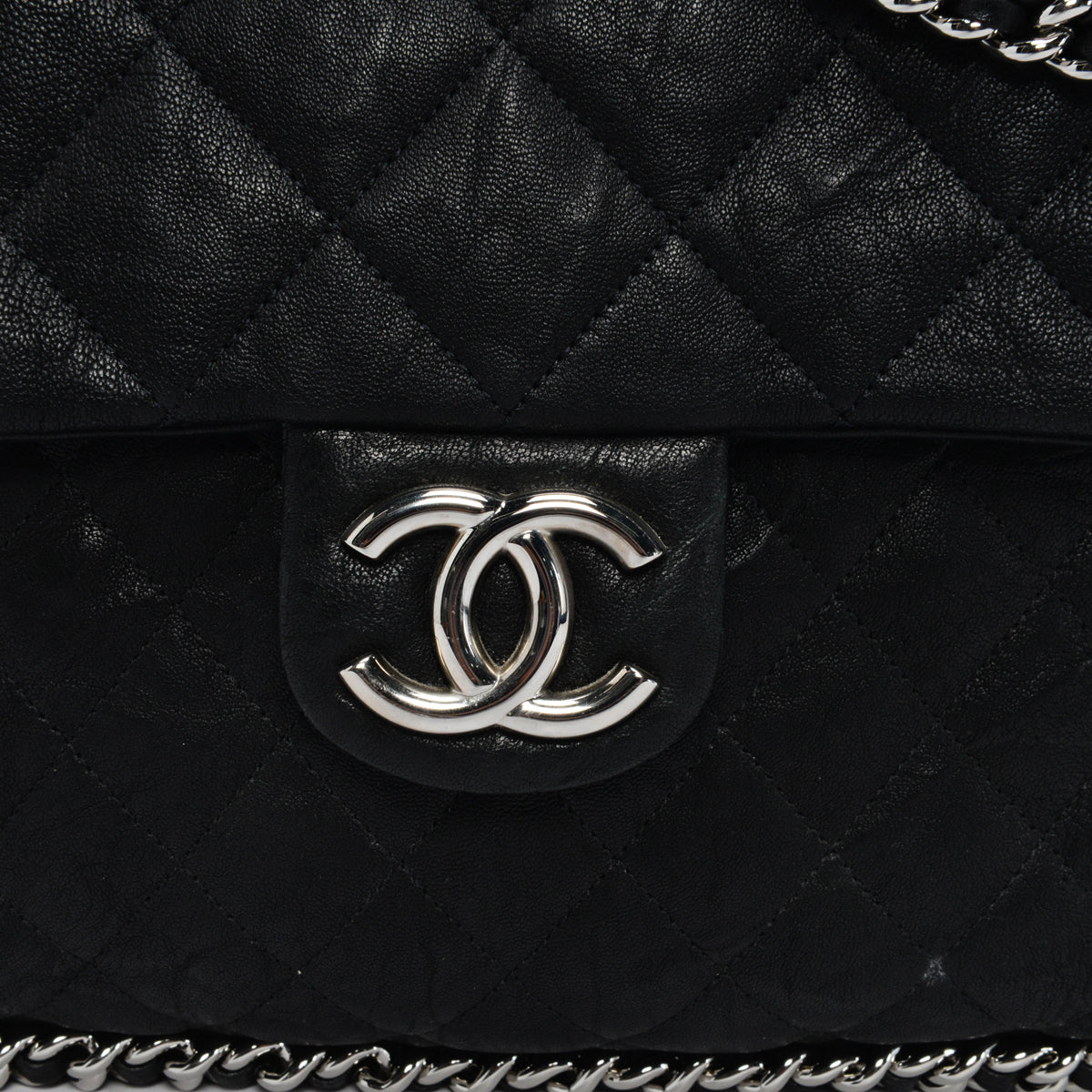 Chanel Black Washed Lambskin Maxi Chain Around Flap Bag