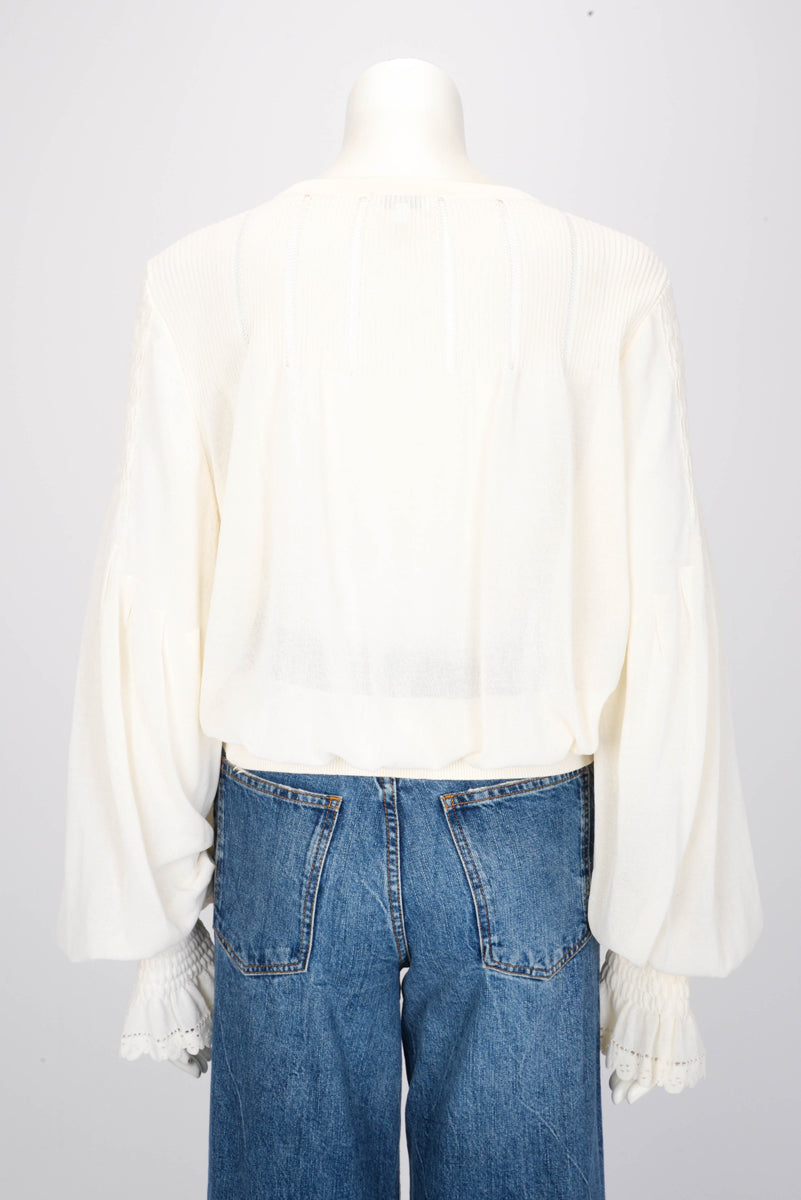 Chanel Ivory Knitted Pintuck Detail Blouse FR 50