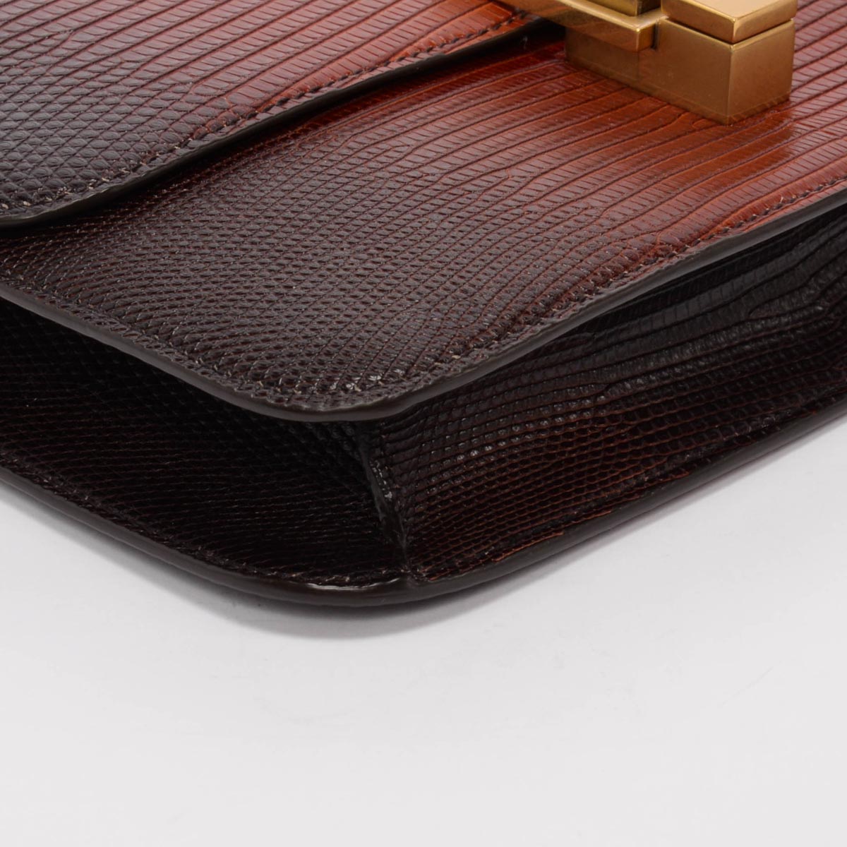 Saint Laurent Dark Brown Ombre Lizard Le Carre Bag