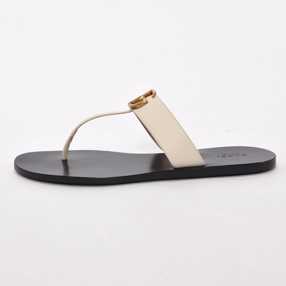 Gucci Off White Calfskin Double G Thong Sandals 40