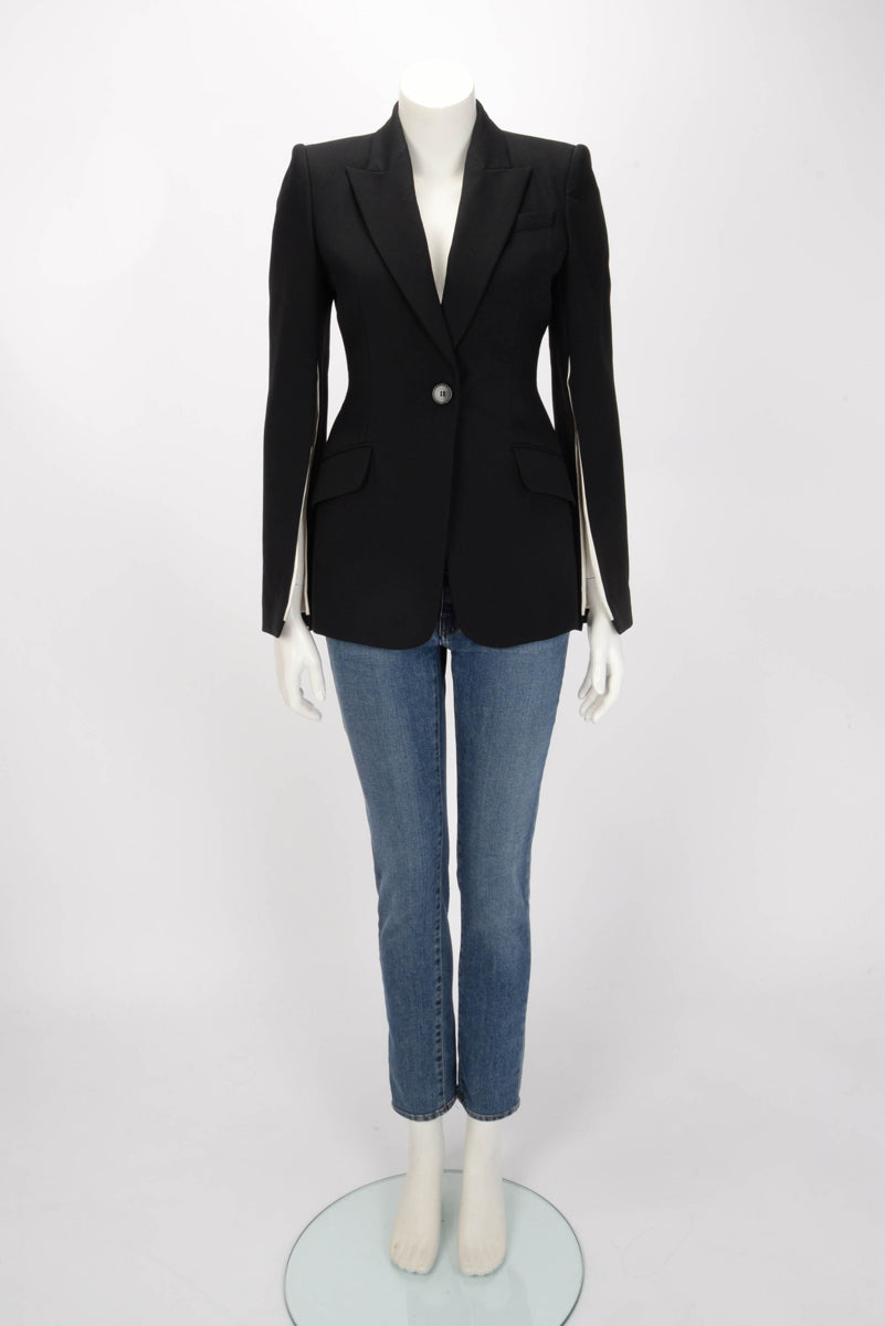 Alexander McQueen Black Wool Blend Split Sleeve Jacket IT 38