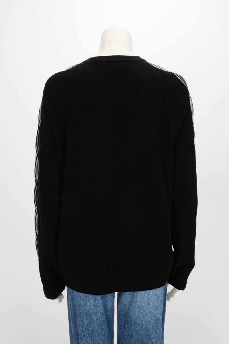 Hermes Black & Grey Wool Braid Detail Sweater L