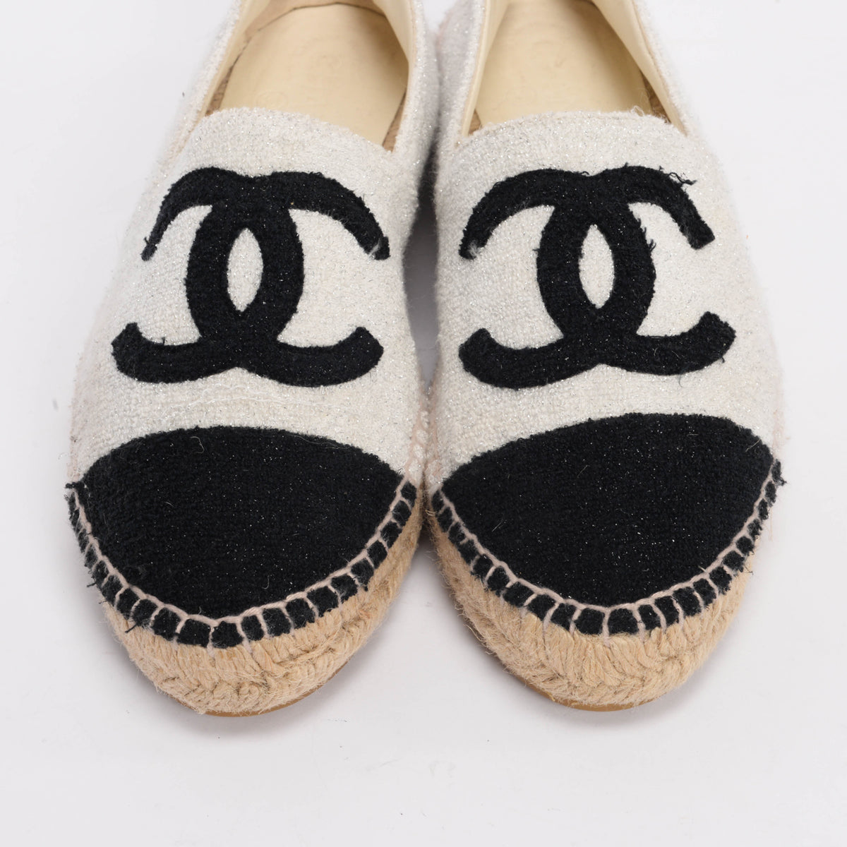 Chanel Light Grey Lurex Boucle CC Espadrilles 41