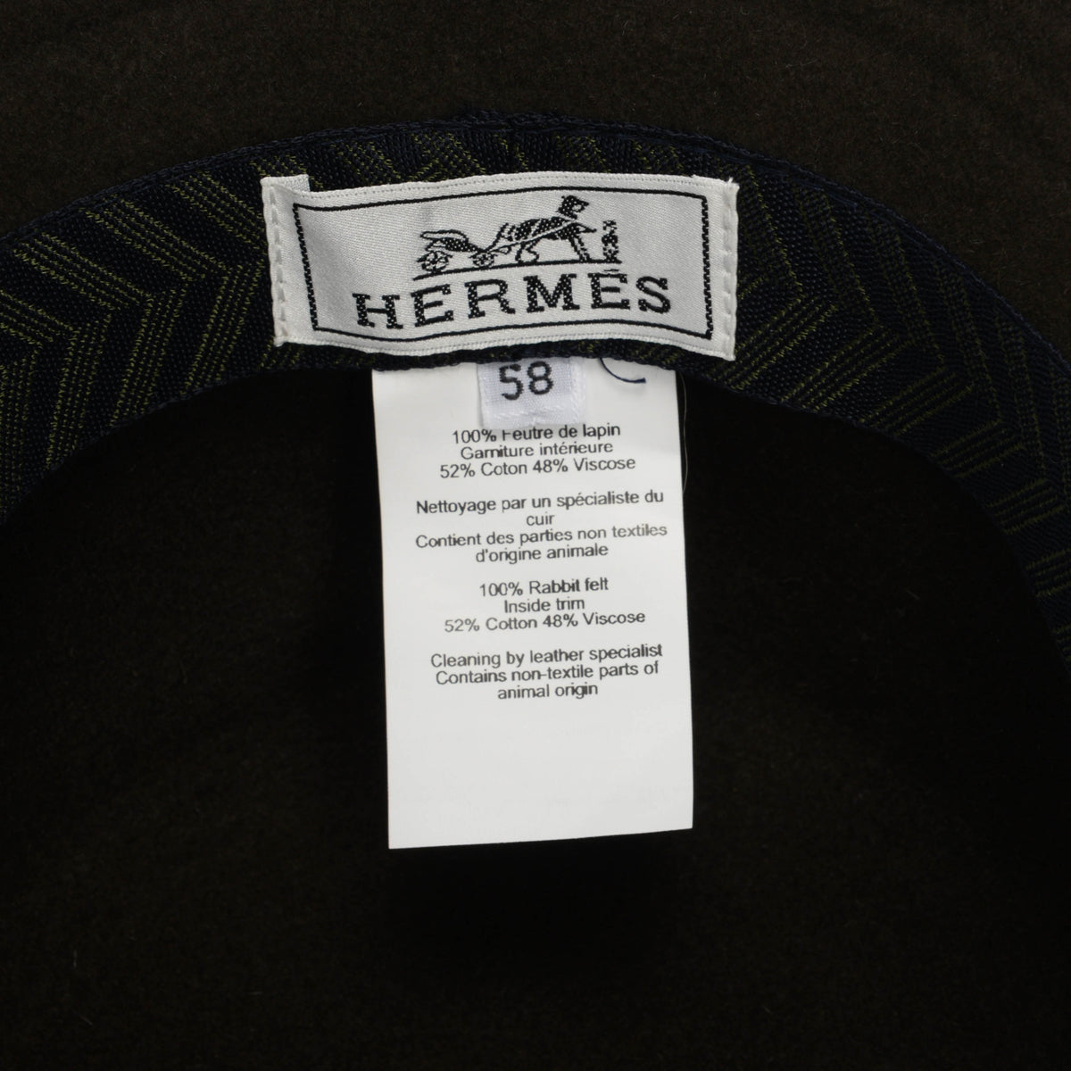 Hermes Khaki Rabbit Felt Dalton Bucket Hat