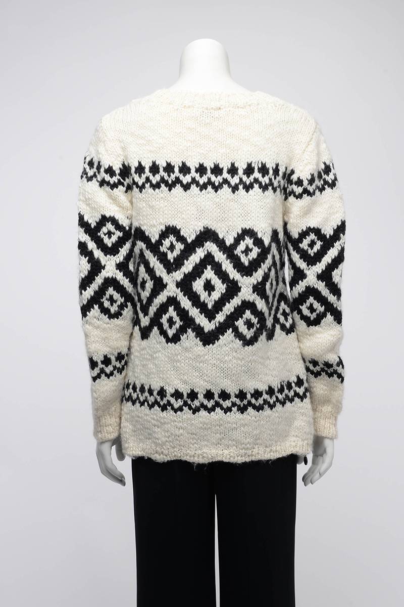 Moncler White & Black Boucle Chunky Knit Sweater M