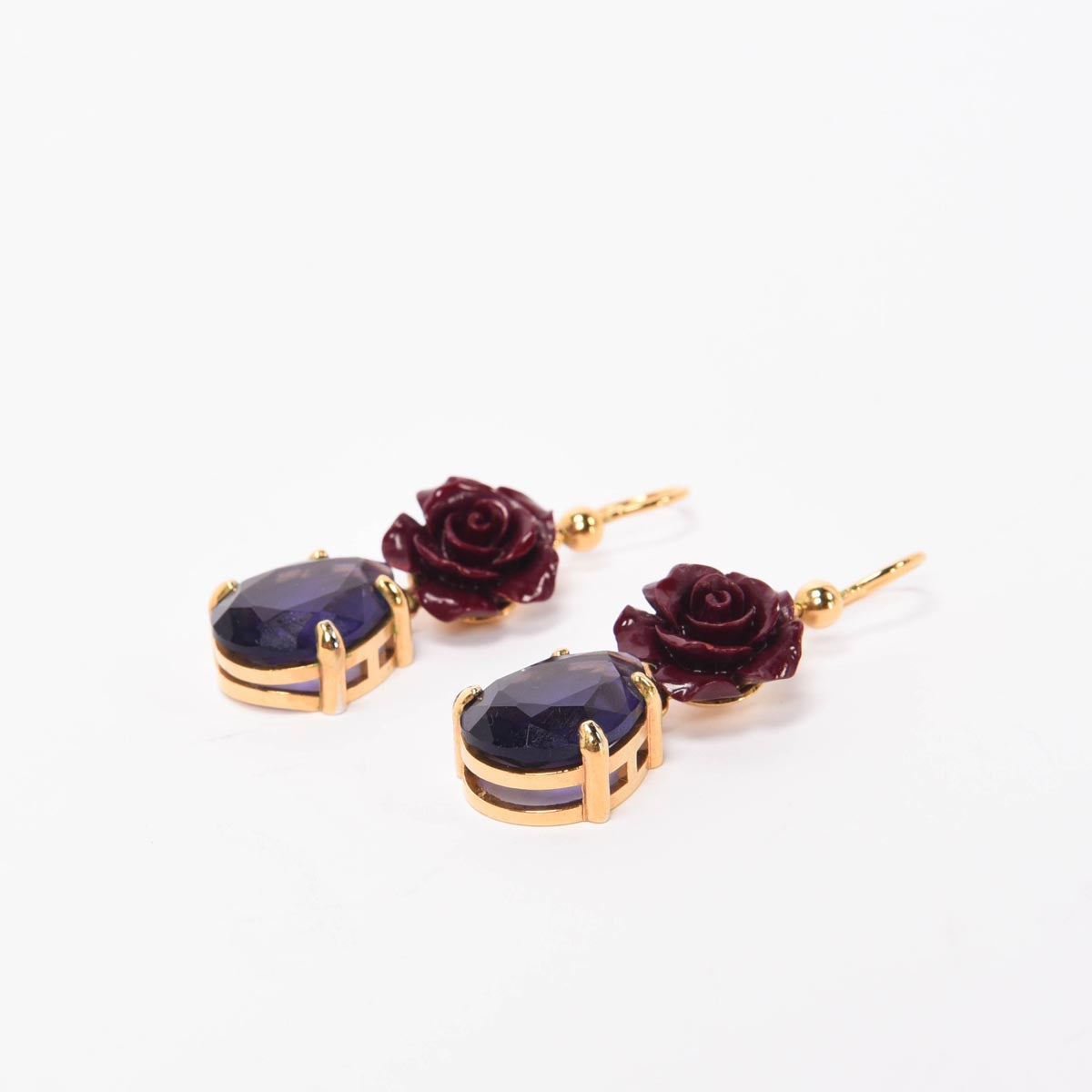 Prada Red & Purple Crystal Rose Drop Earrings