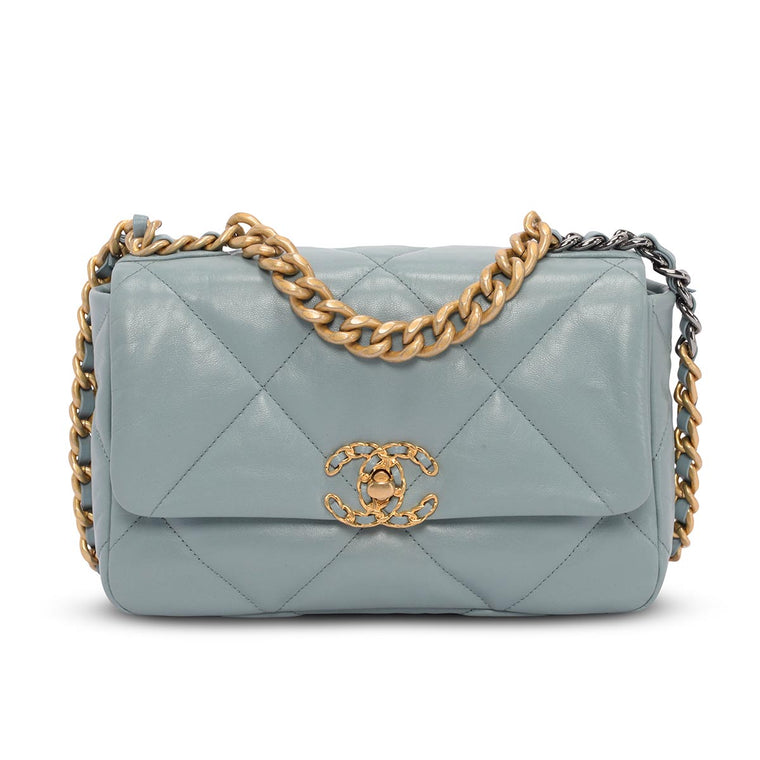 Chanel Blue Goatskin Medium 19 Flap Bag