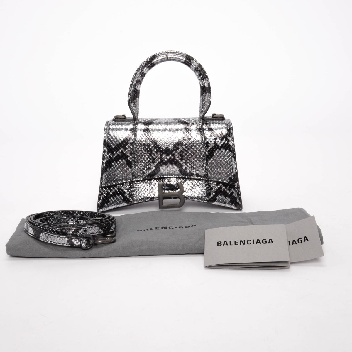 Balenciaga Silver Python Embossed Hourglass XS Bag