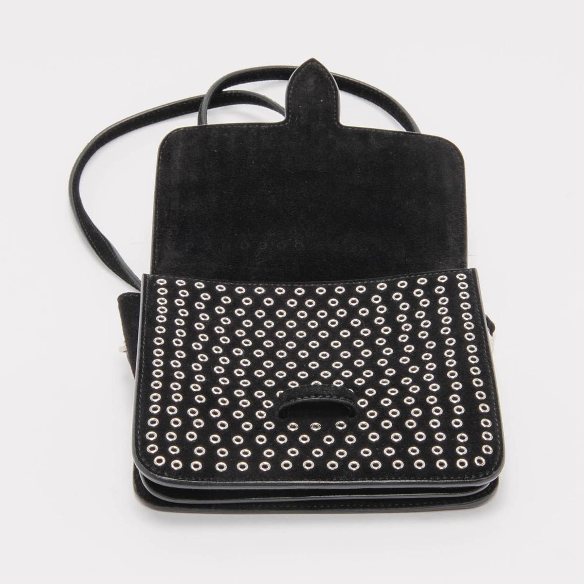 Alaia Black Suede Silver Eyelet Cross Body Bag