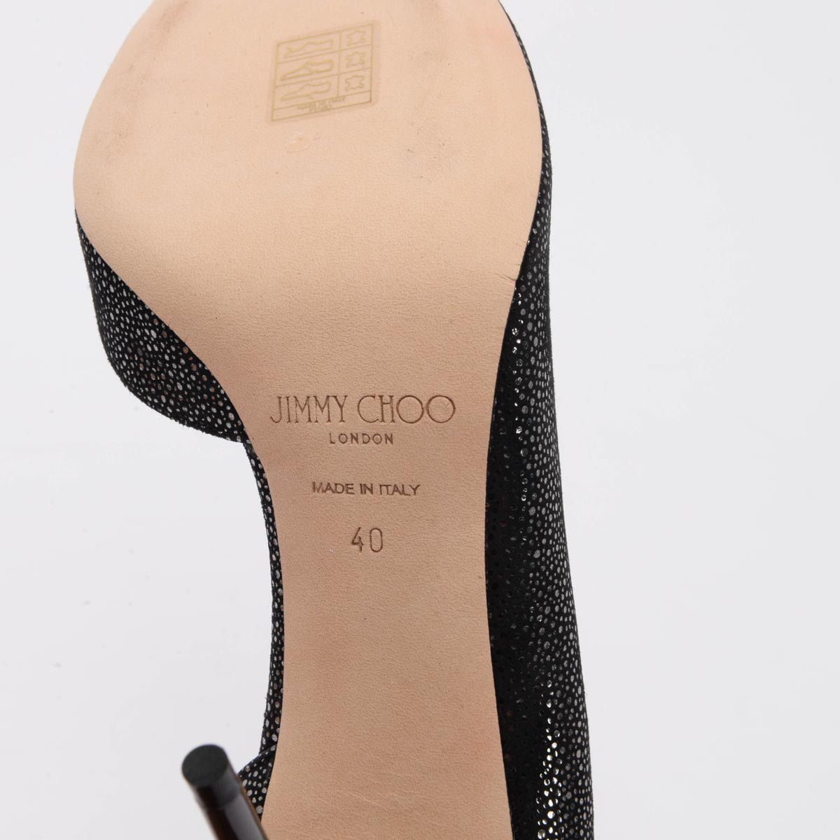 Jimmy Choo Anthracite Metallic Spotted Suede Lucy Pumps 40