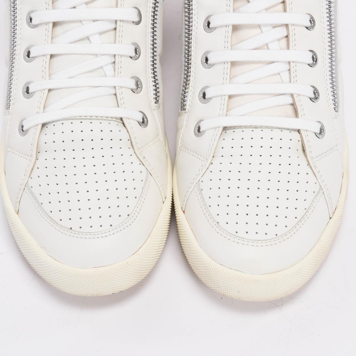 Chanel White Calfskin Side Zip High Top Sneakers 40