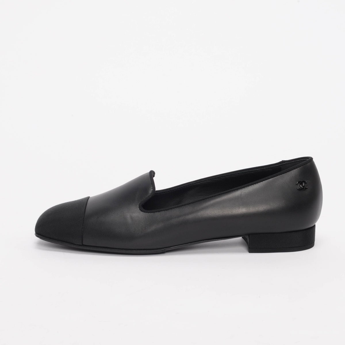 Chanel Black Calfskin Cap Toe Loafers 38