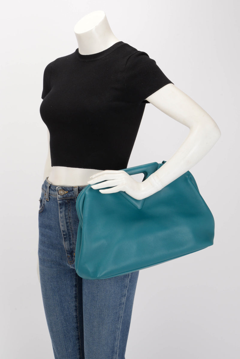 Bottega Veneta Turquoise Calfskin Medium The Point Triangle Bag