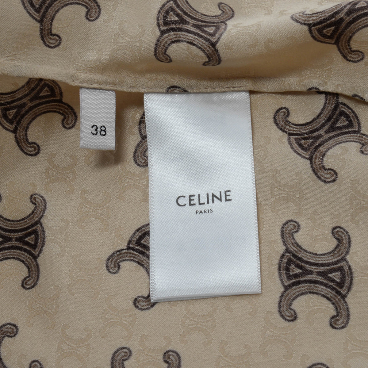 Celine Beige Silk Triomphe Tie-Neck Blouse FR 38