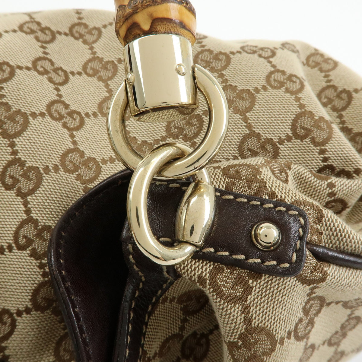 Gucci Beige GG Canvas Bamboo Peggy Hobo Bag