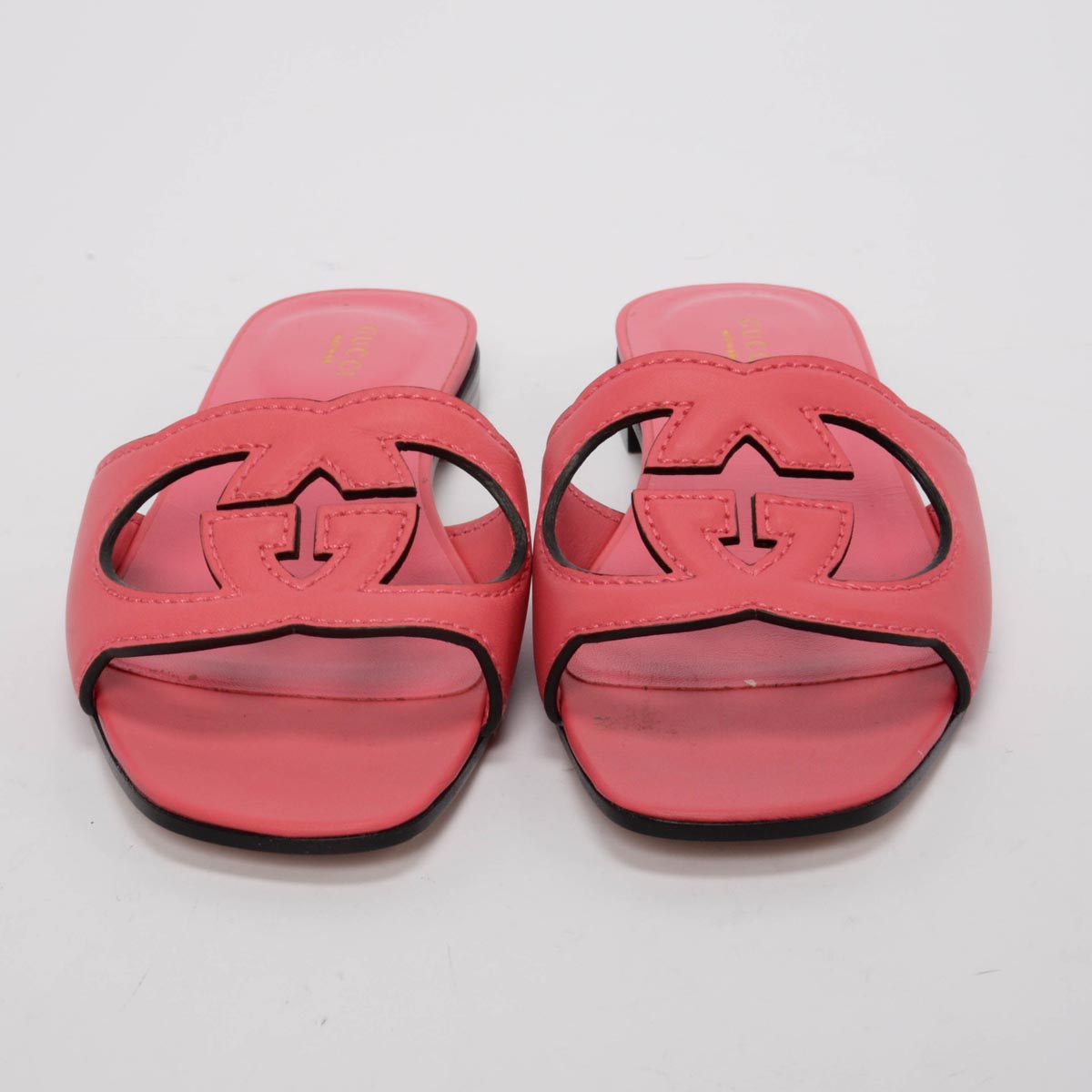 Gucci Pink Calfskin Interlocking G Slides 38