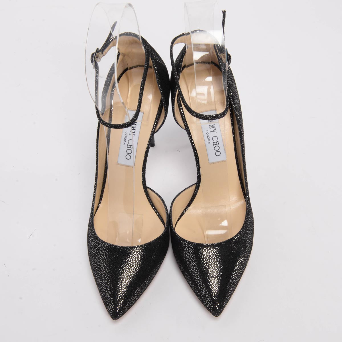 Jimmy Choo Anthracite Metallic Spotted Suede Lucy Pumps 40