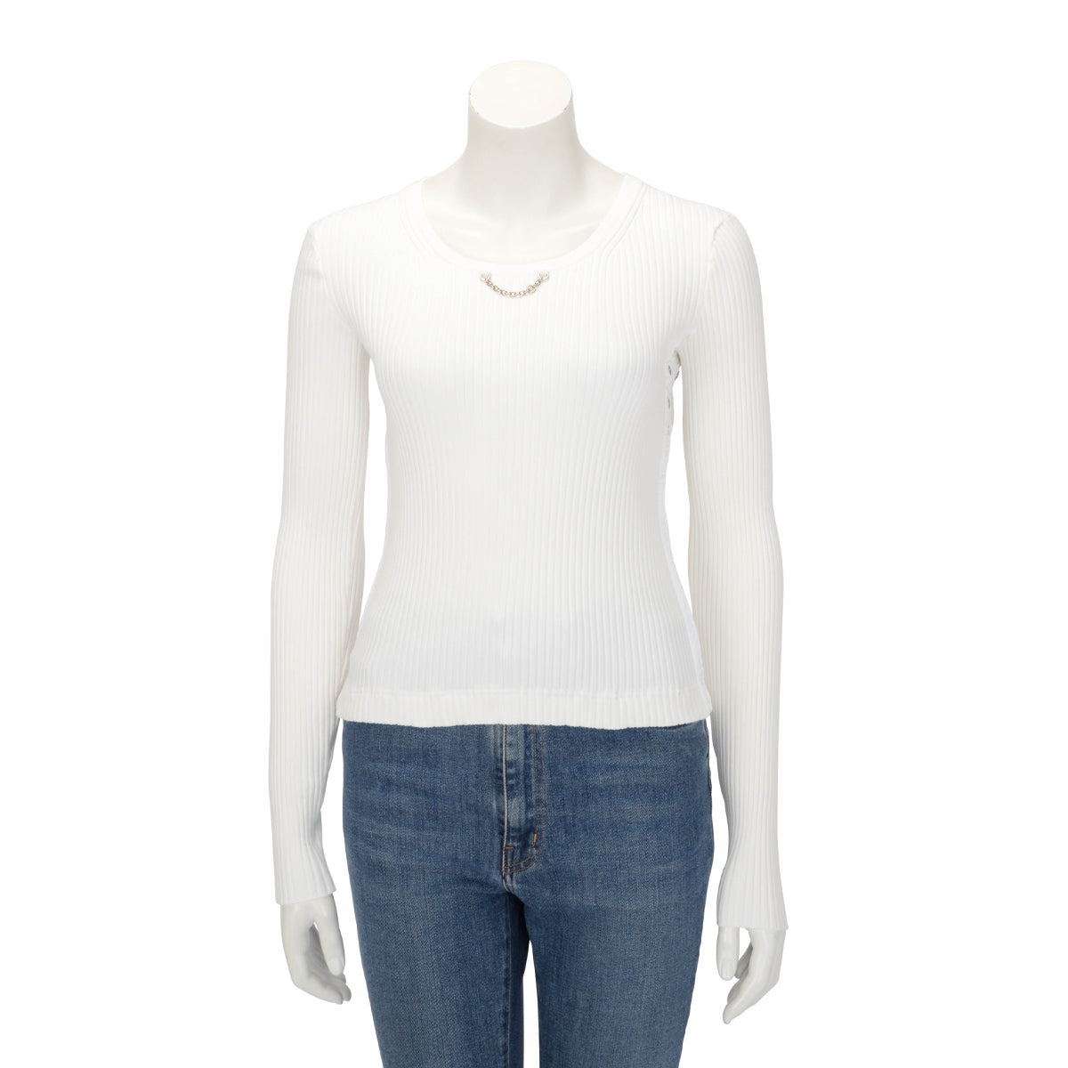 Louis Vuitton White Ribbed Cotton Chain Detail L/S Top XS