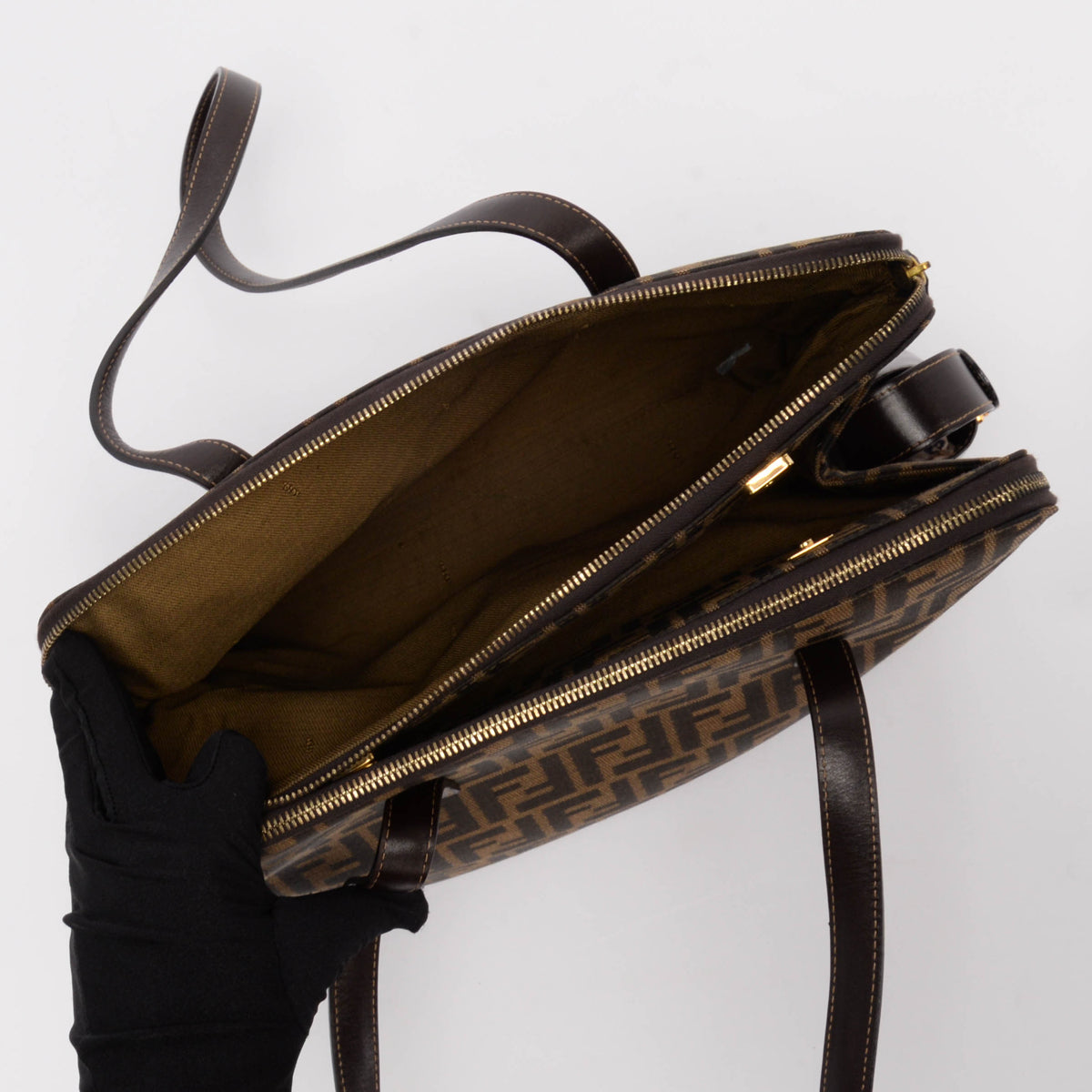 Fendi Tobacco Zucca Double Zip Tote