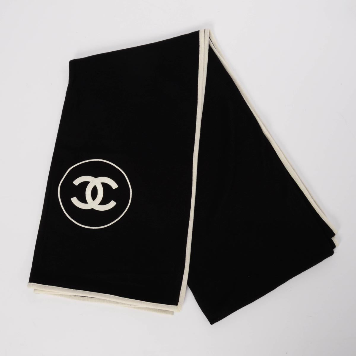 Chanel Black & Ivory Cashmere & Silk CC Shawl