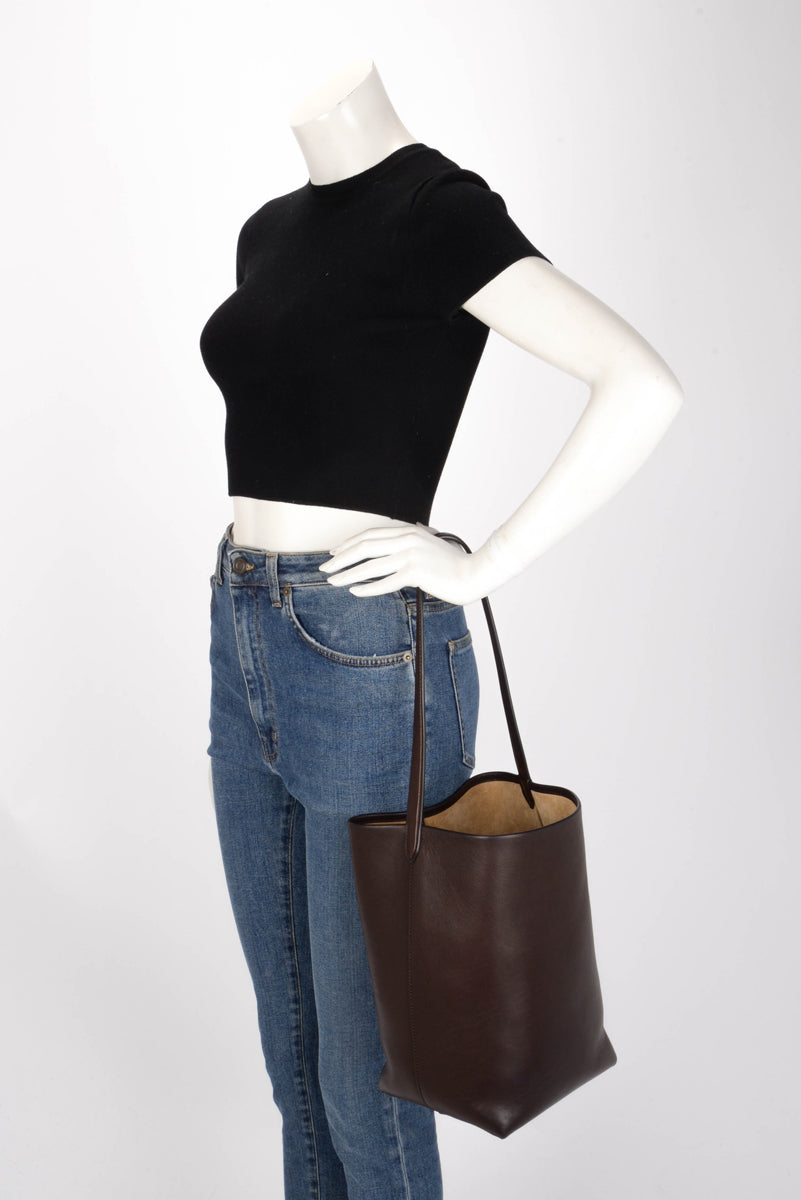 The Row Chestnut Saddle Leather Medium NS Park Tote