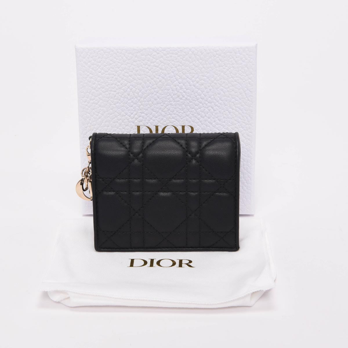 Dior Black Cannage Lambskin Mini Lady Dior Gardenia Wallet