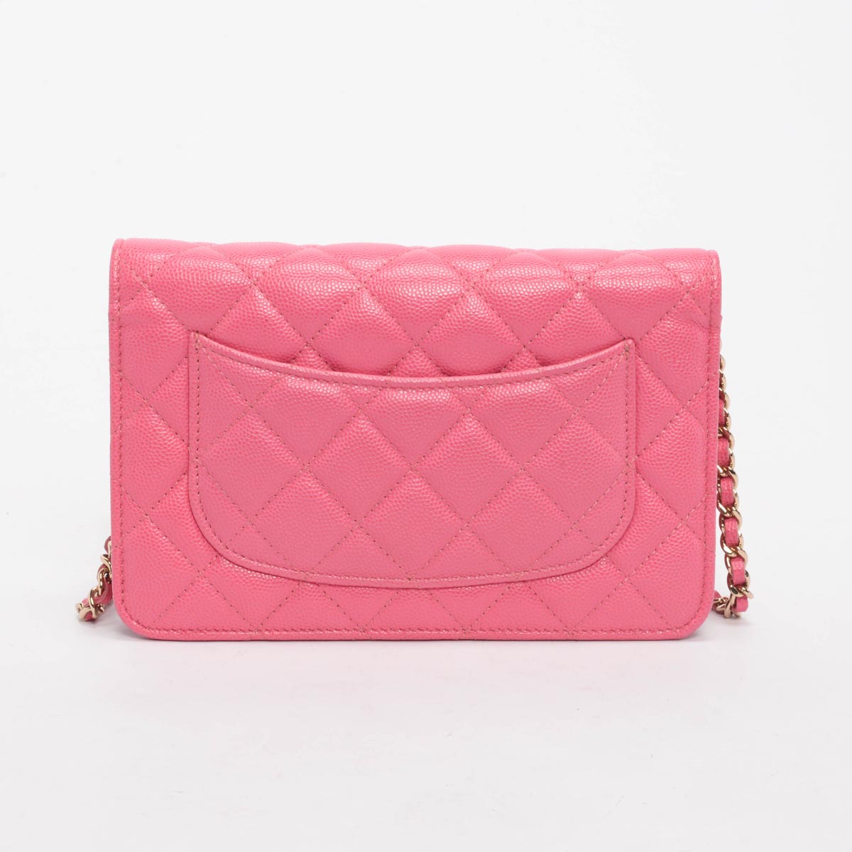 Chanel Pink Quilted Caviar Classic Wallet On Chain