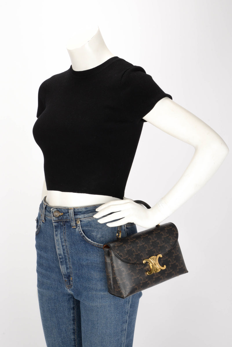 Celine Brown Triomphe Canvas Teen Nino Top Handle Bag