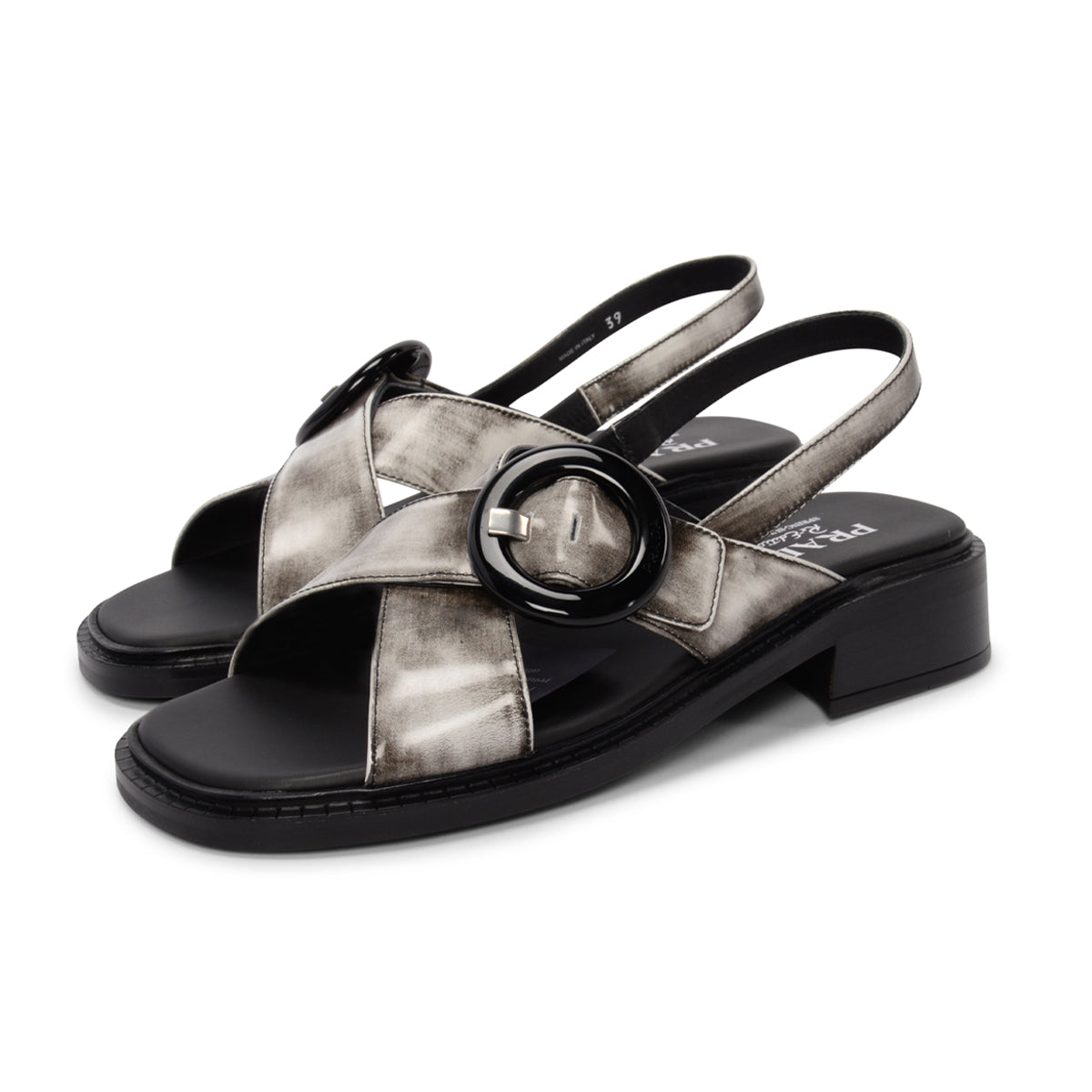 Prada White Brushed Calfskin Buckle Sandals 39