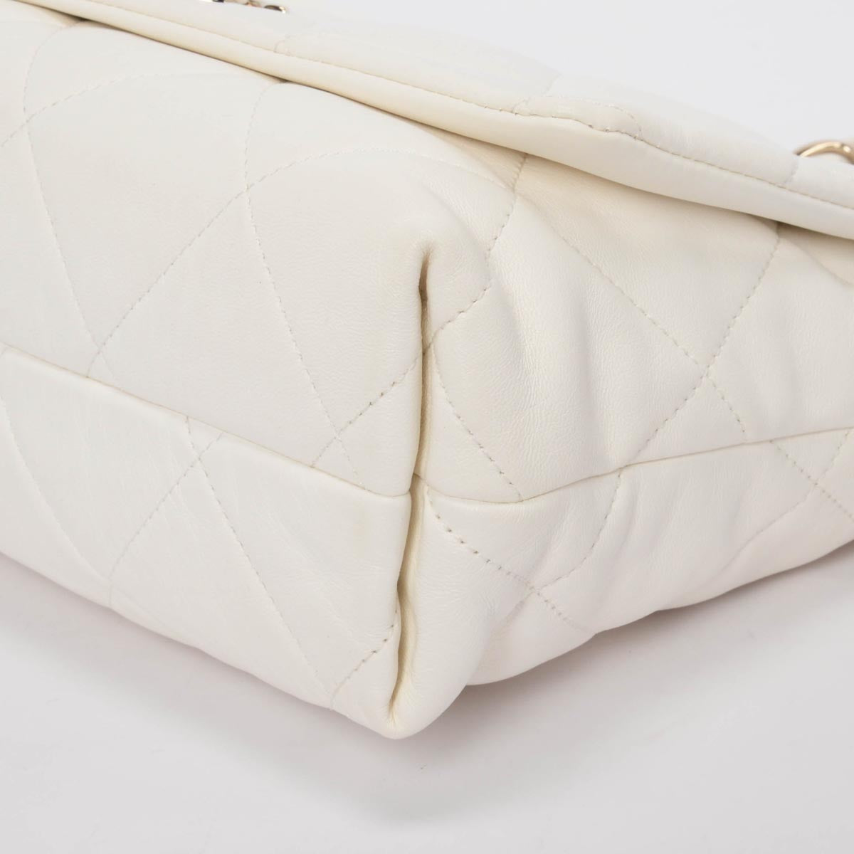 Chanel White Quilted Calfskin Large Logo Strap Bag