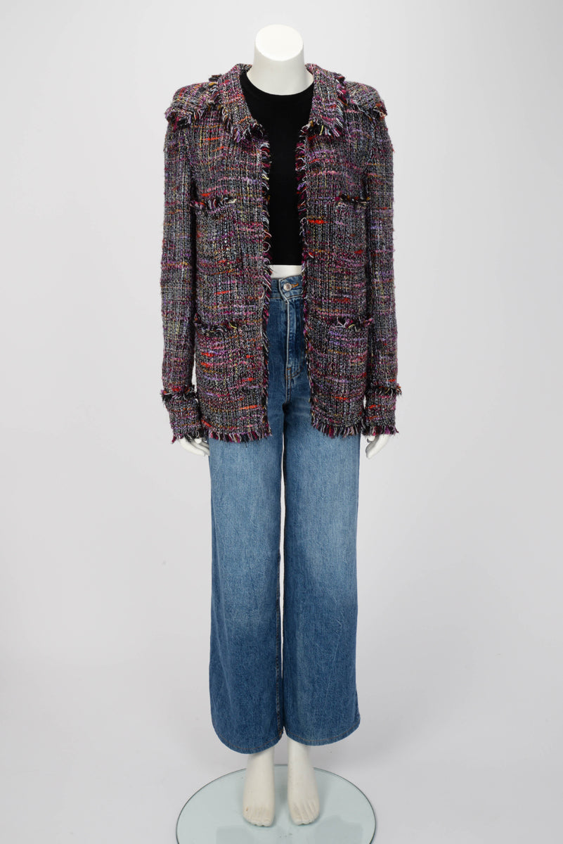 Chanel Purple Fantasy Tweed Frayed Edge Jacket FR 38