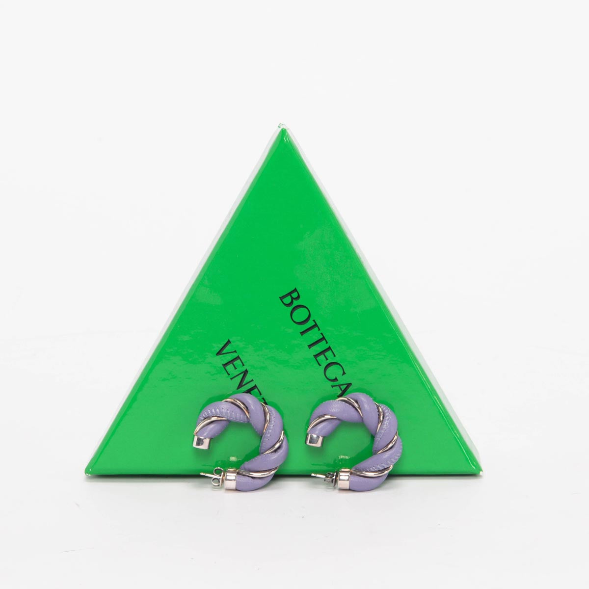 Bottega Veneta Lavender Leather & Silver Twist Earrings