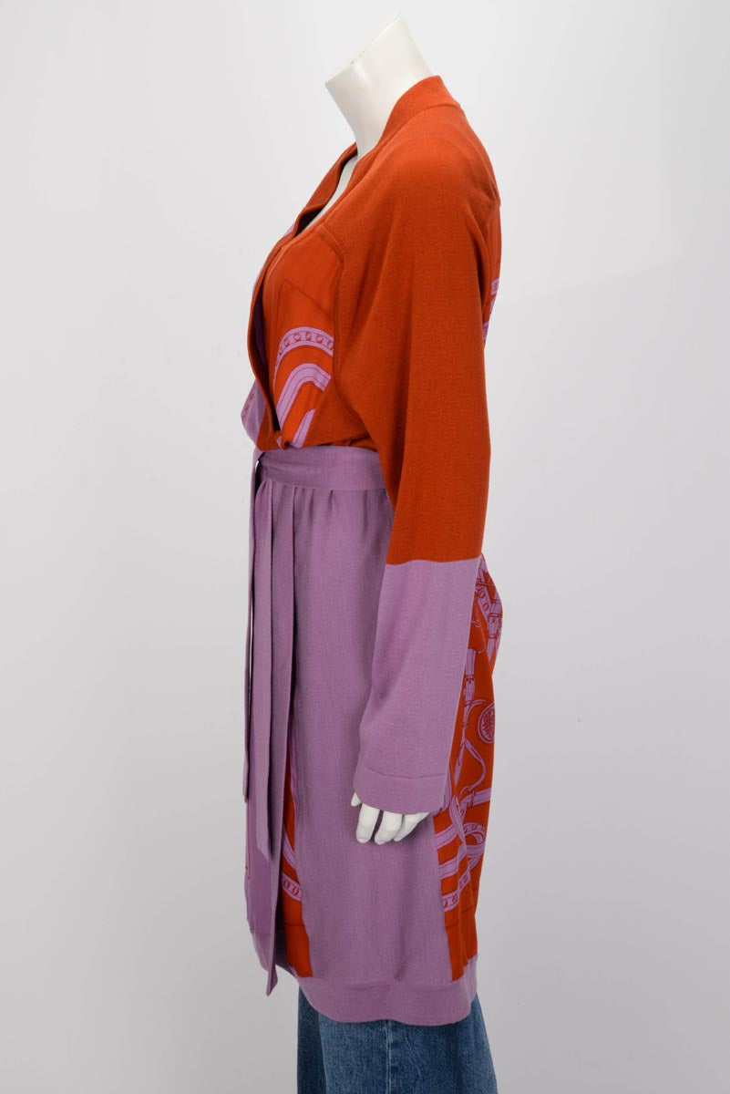 Hermes Violet Parme Silk Grand Tralala Belted Cardigan FR 46