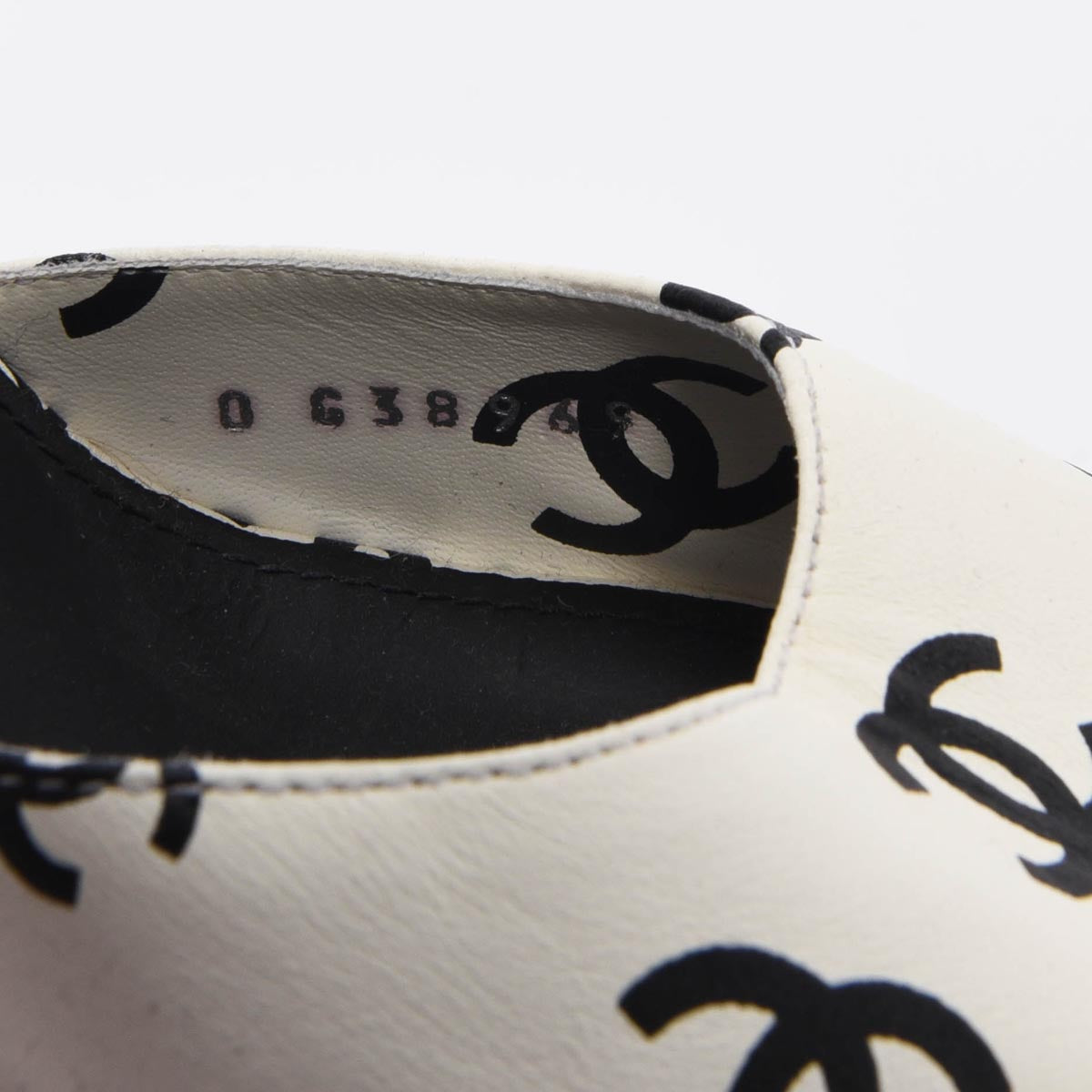 Chanel White & Black Lambskin CC Printed Sandals 38.5