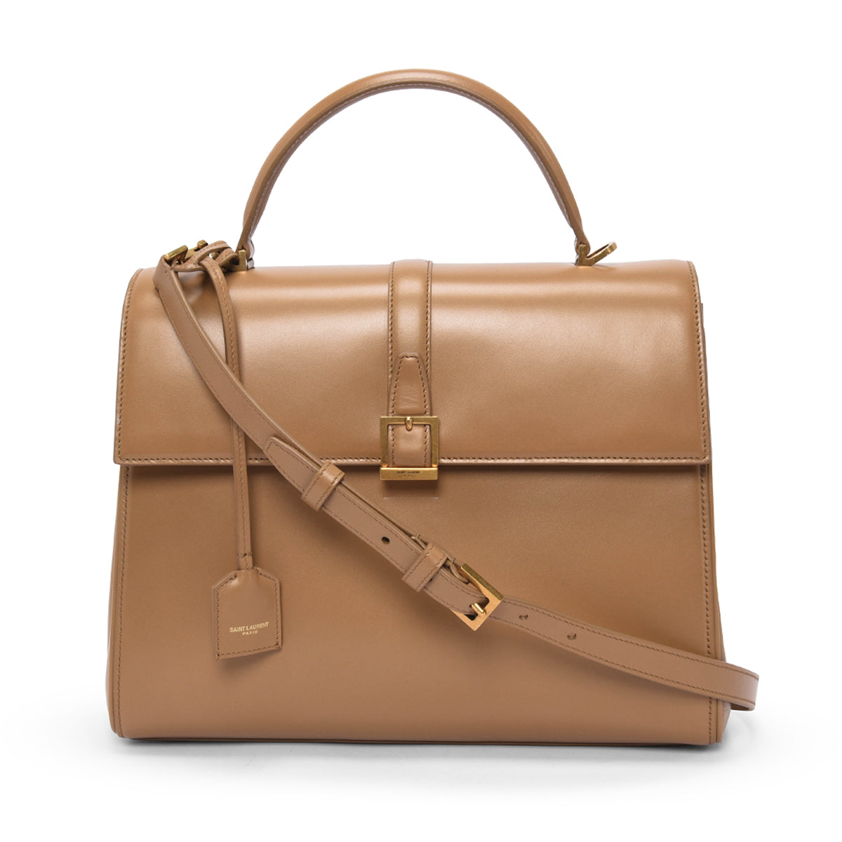 Saint Laurent Camel Calfskin Le Fermoir Top Handle Bag