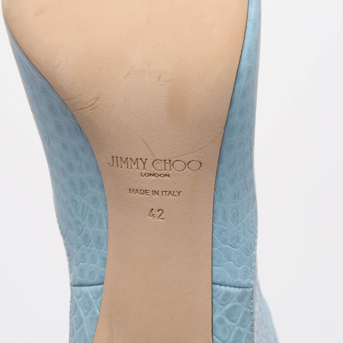 Jimmy Choo Sky Blue Stamped Croc Mavis 100 Boots 42