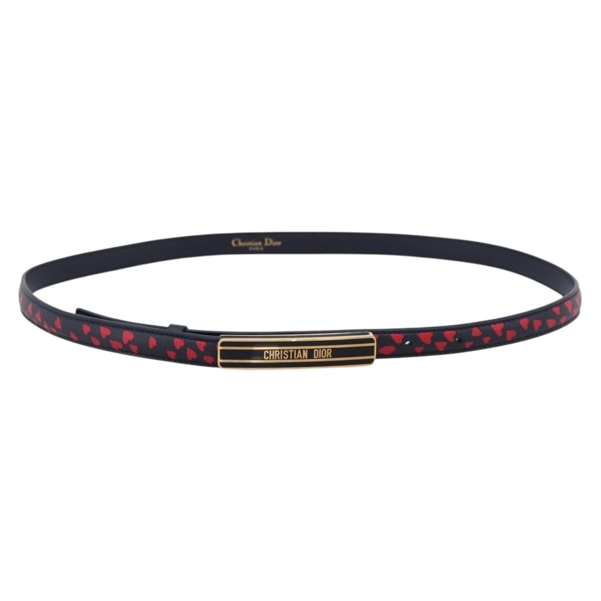 Dior Dark Navy Heart Print Skinny Belt
